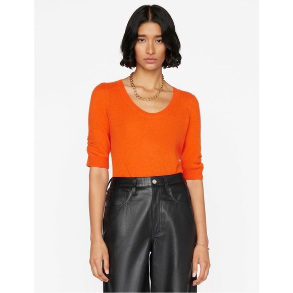 NWT💕FRAME Denim Scoop Neck Sweater in MANDARIN Size S - Picture 5 of 14